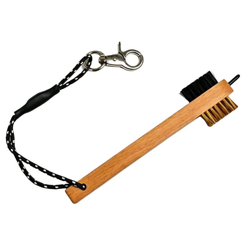 Golf Equipment Rental - ABHS-Golfschlägerbürste mit Holzgriff und Metall-Rillenreiniger, Tragbares
